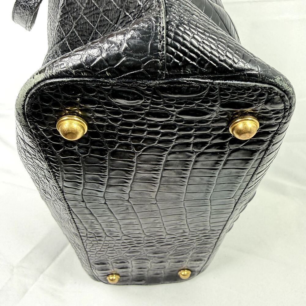 Brahmin Black Croc Embossed Leather Tote Bag Gold Tassel Shoulder Purse - Picture 12 of 16